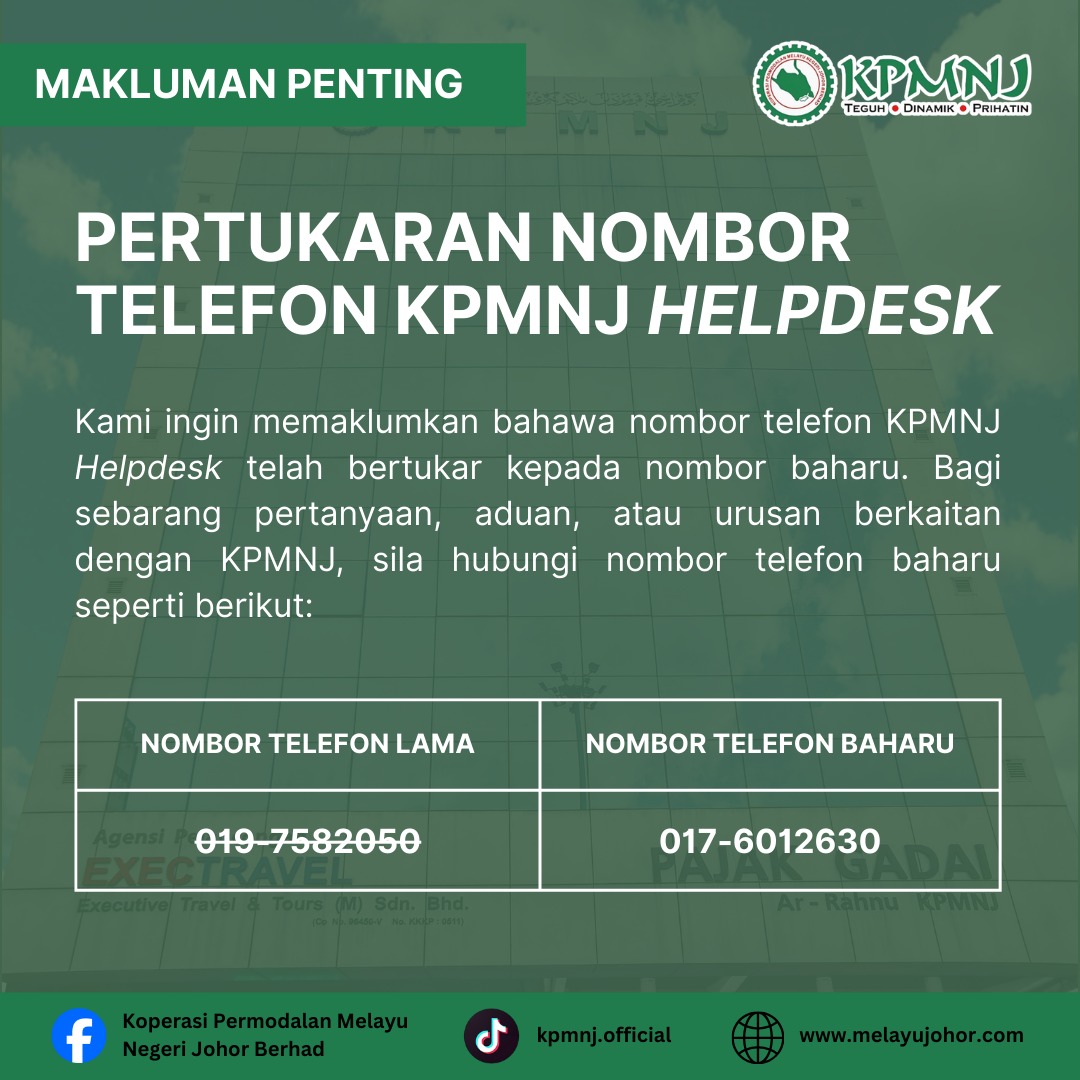 PERTUKARAN NOMBOR TELEFON KPMNJ HELPDESK