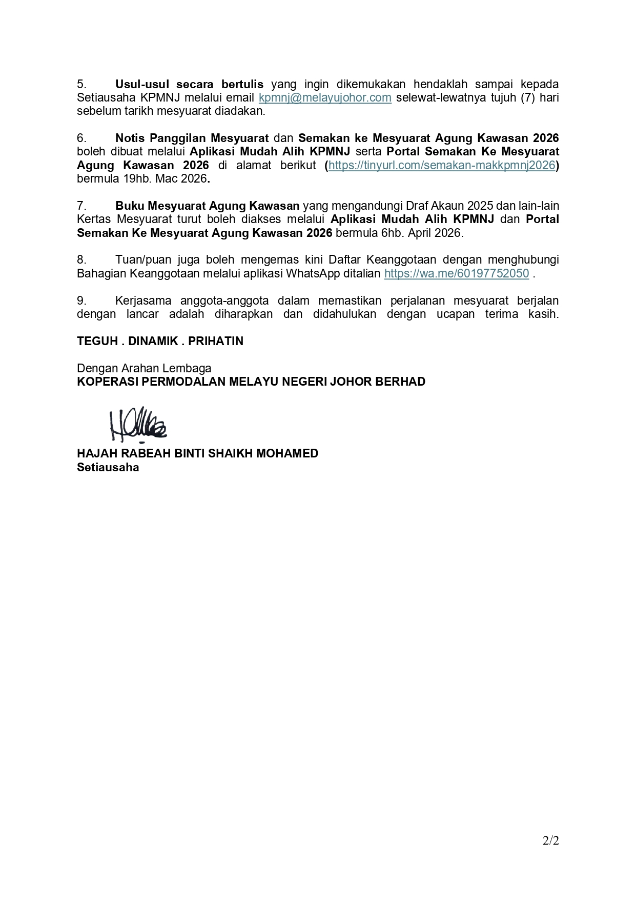 MESYUARAT AGUNG KAWASAN KPMNJ TAHUN 2026