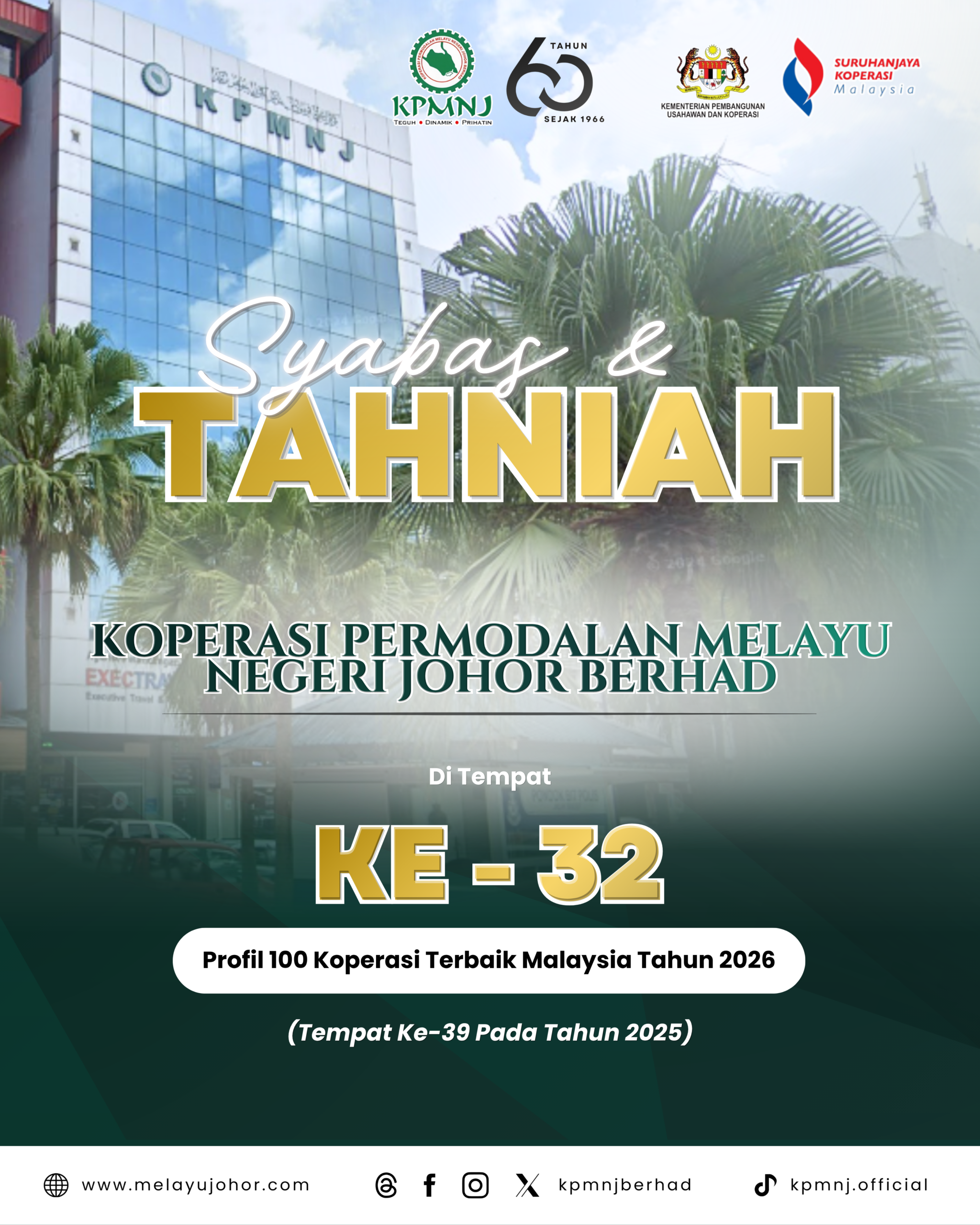 Syabas & Tahniah: KPMNJ Raih Kedudukan Ke-32 Profil 100 Koperasi Terbaik Malaysia 2026